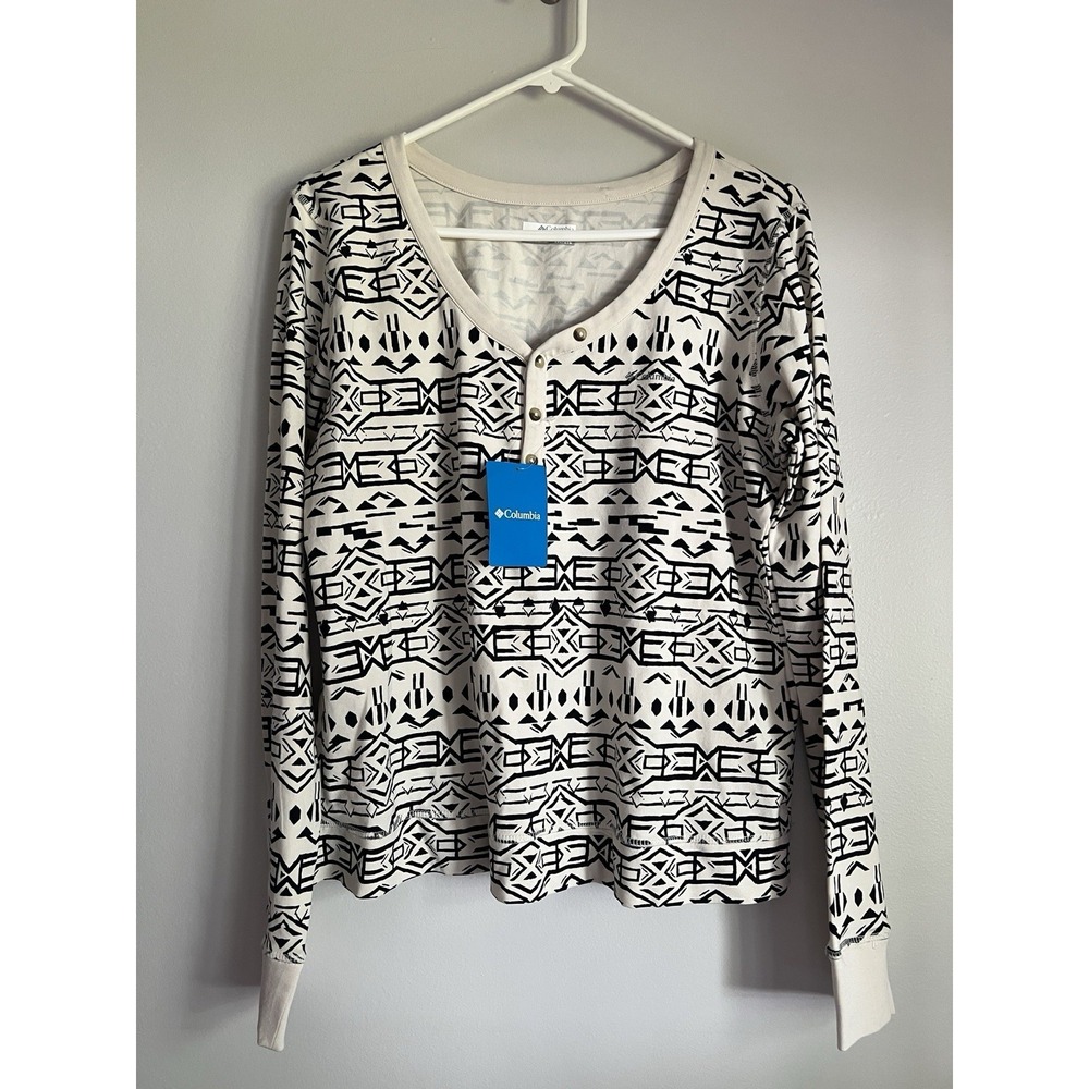 Columbia Women's XXL Black & White Aztec Holly Hideaway Long Sleeve Shirt NWT